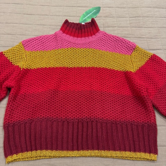 NWT FARM Rio Shiny Stripe Colorblock Turtleneck Sweater RED MULTI Medium $210 - Picture 10 of 12